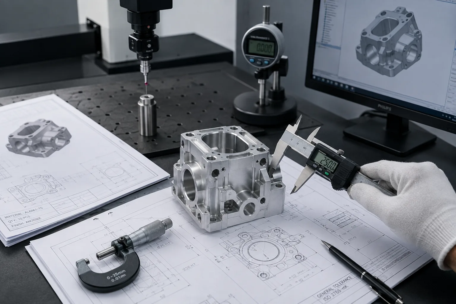 Inspection documentation, measuring tools and machined components