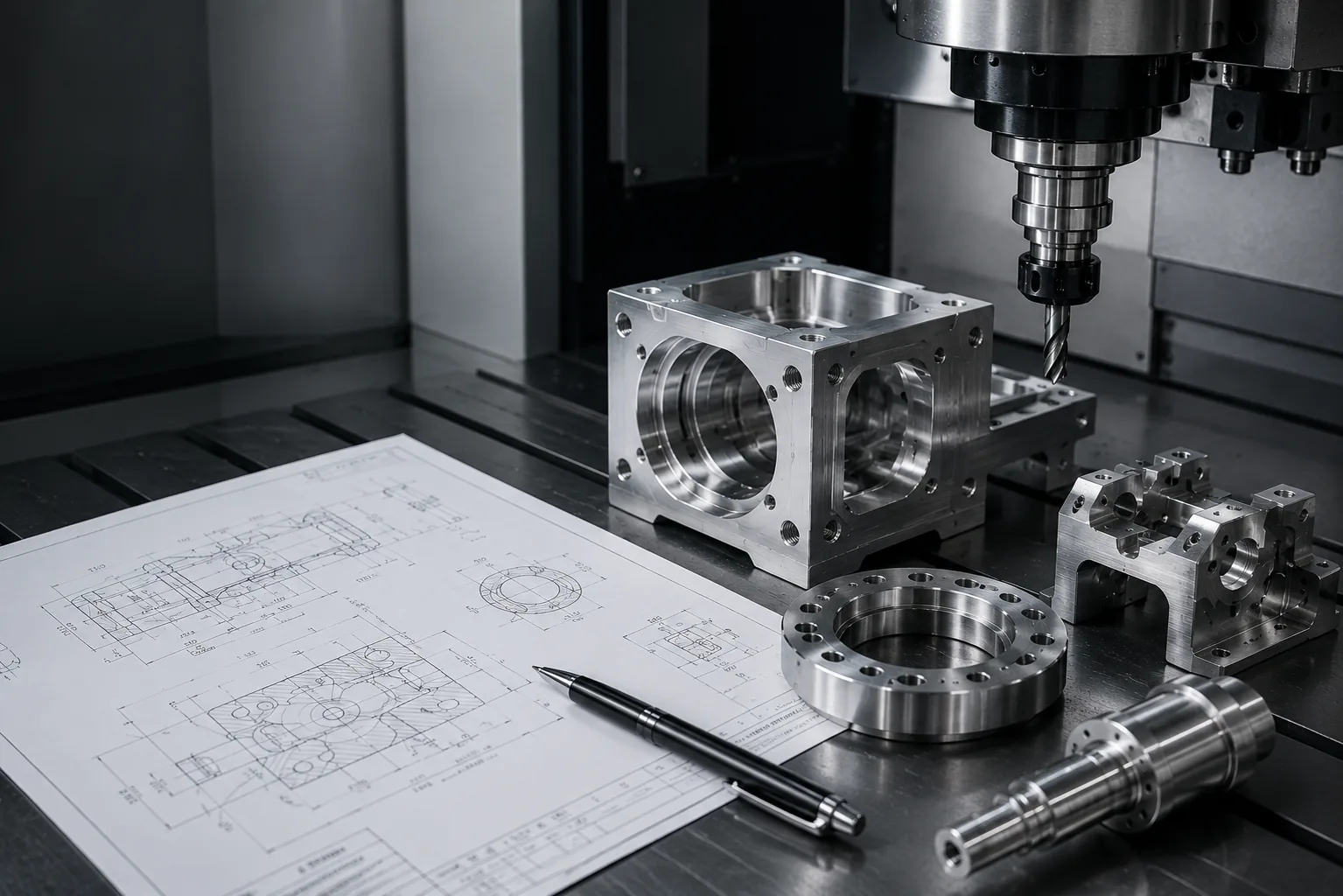 Machined parts and engineering drawing for prototype production