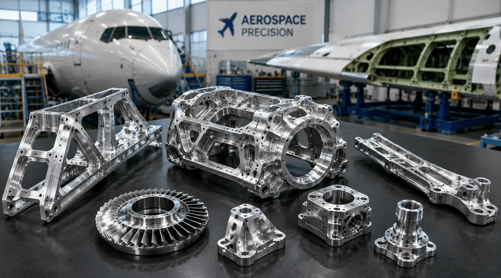 Aerospace precision machined components in an aircraft manufacturing environment
