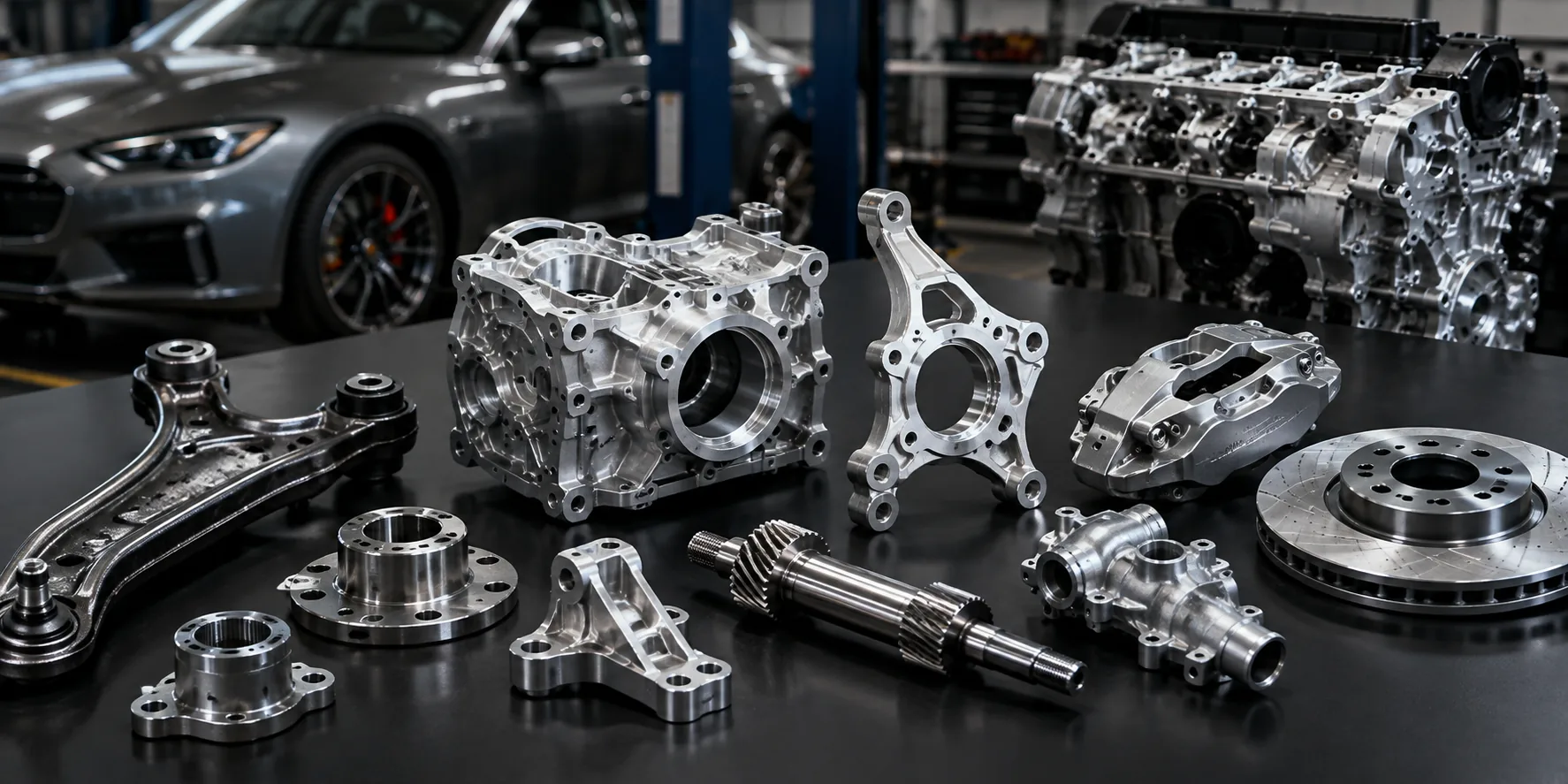 Automotive machined parts in a workshop