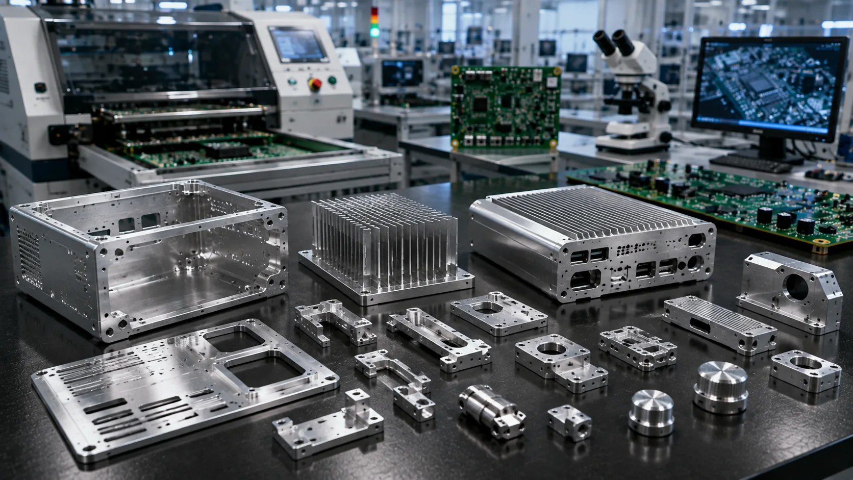 Machined aluminum electronics housings and components