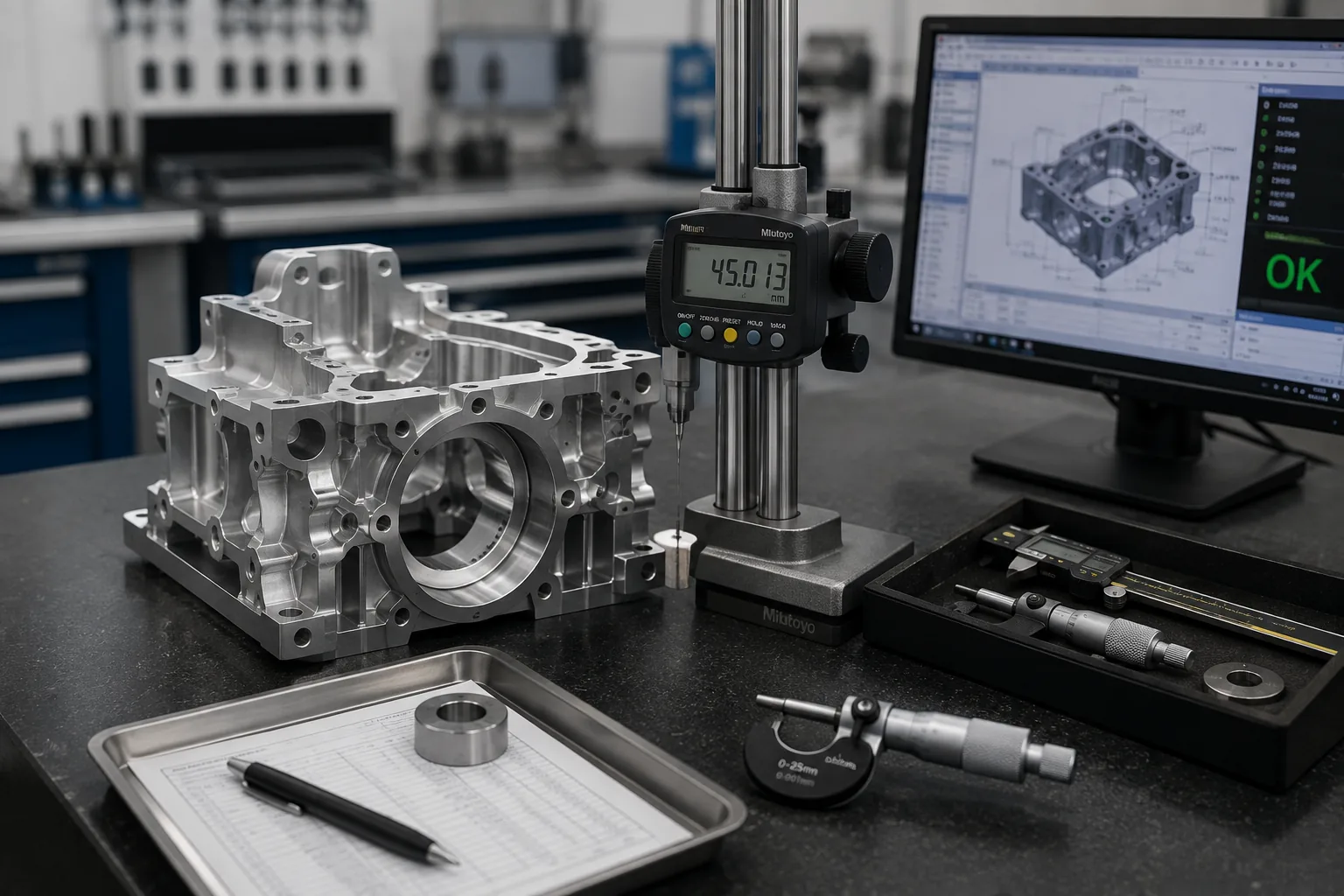 Final inspection of a machined component with digital measurement equipment